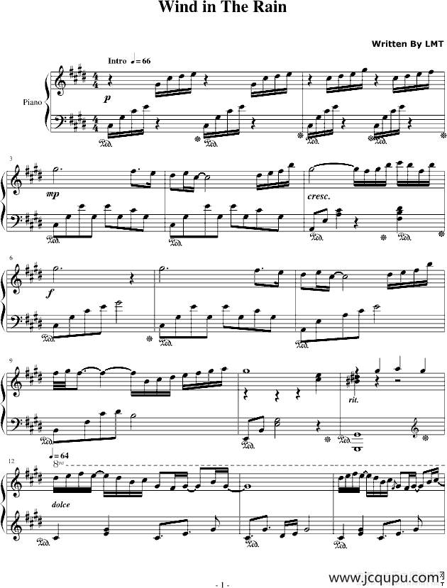 Wind in The Rain（淋湿的风）简谱