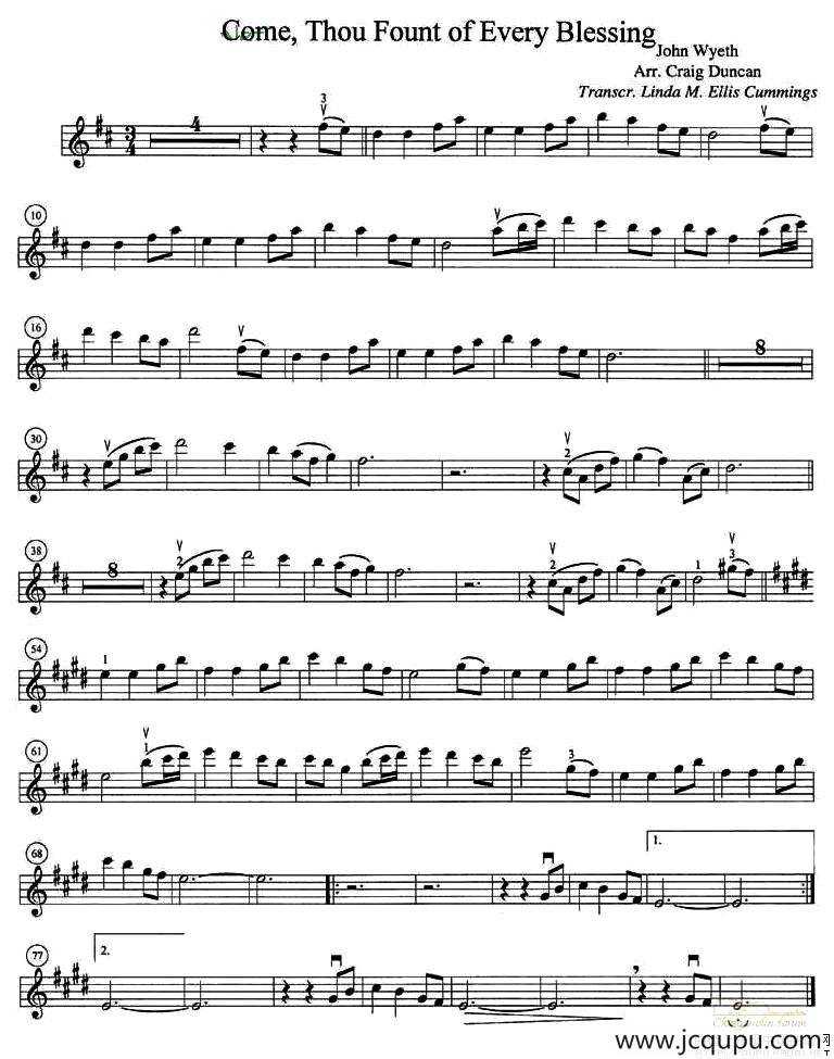 Come，Thou Fount of Every Blessing简谱
