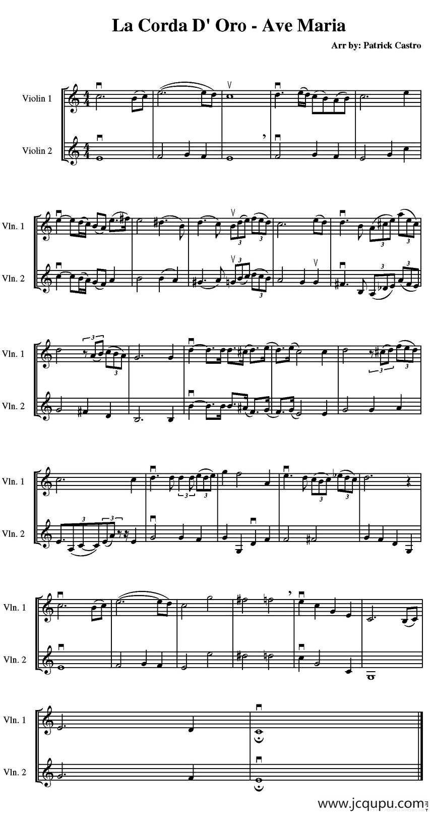 La Corda D' Oro - Ave Maria（金弦月下合奏的《圣母颂》）简谱