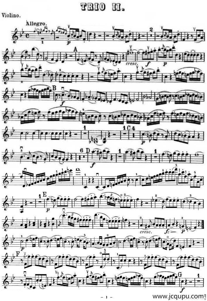 提琴三重奏 第二首 降B大调 K.502 之 Violin TRIO简谱