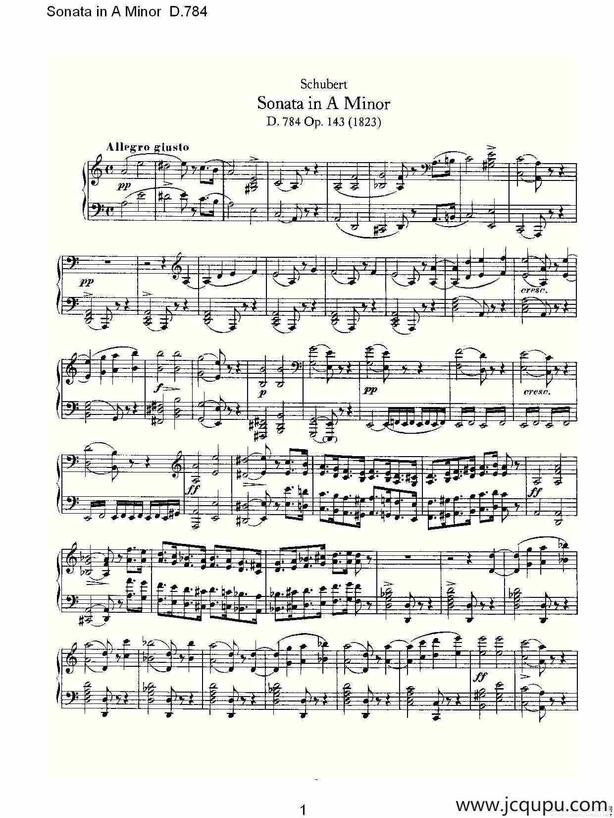 Sonata in A Minor D.784（A小调奏鸣曲D.784）简谱