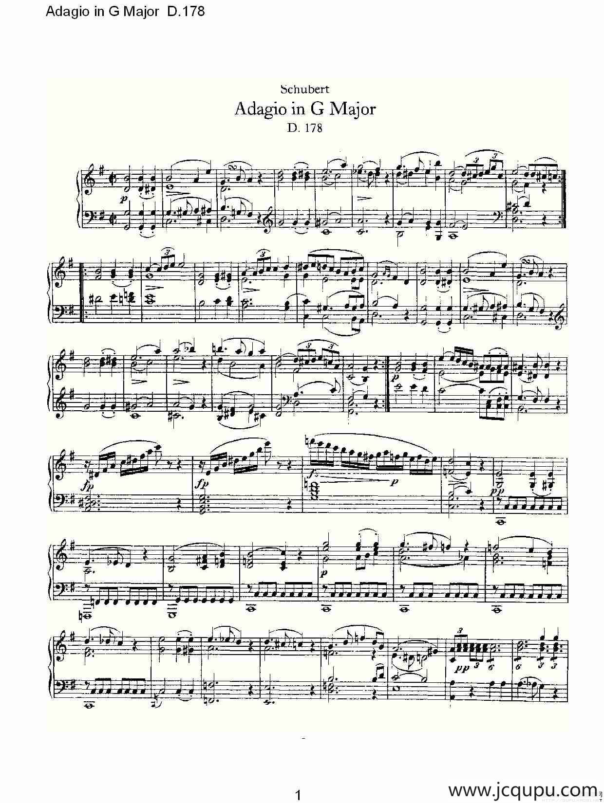 Adagio in G Major D.178O（G大调柔板D.178）简谱