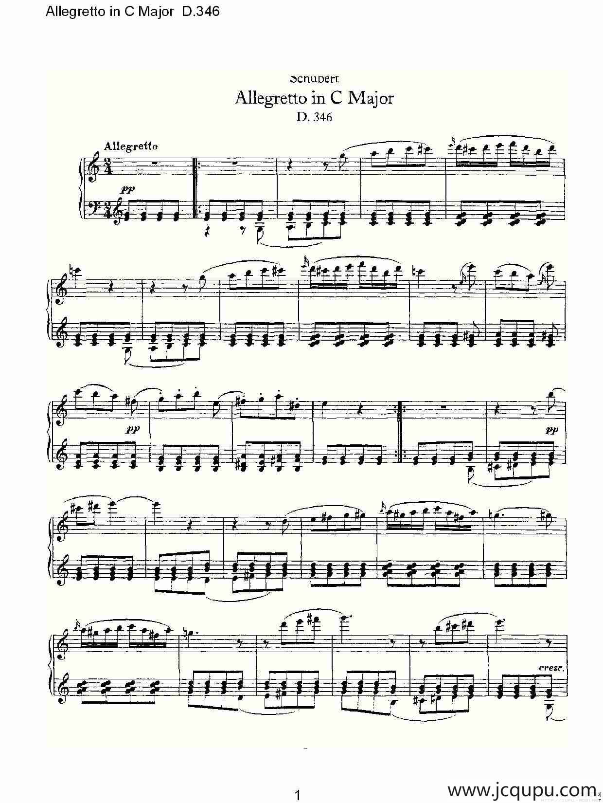 Allegretto in C Major D.346（C大调快板D.346）简谱