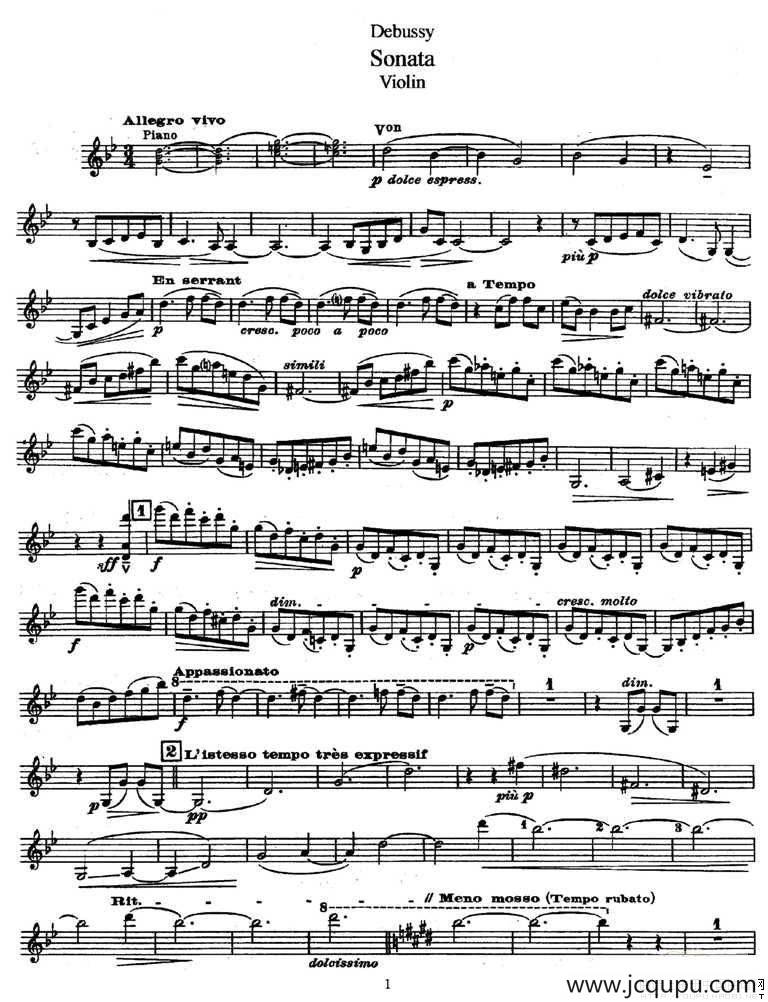 奏鸣曲（Sonata）（ 德彪斯作曲版）简谱