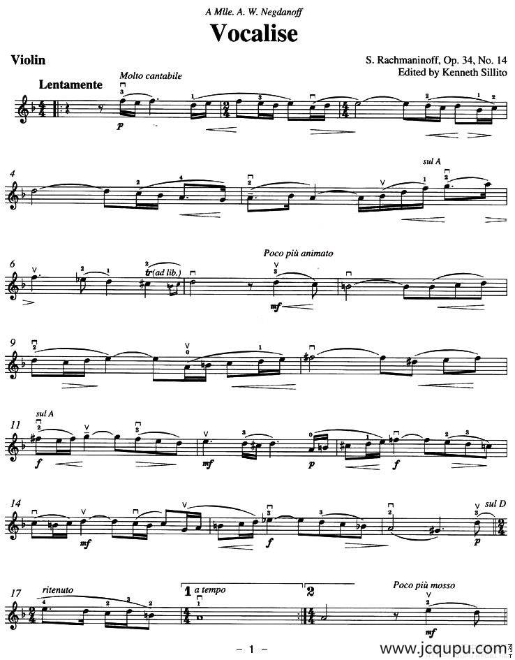 Vocalise Op.34 No.14（版本二）简谱