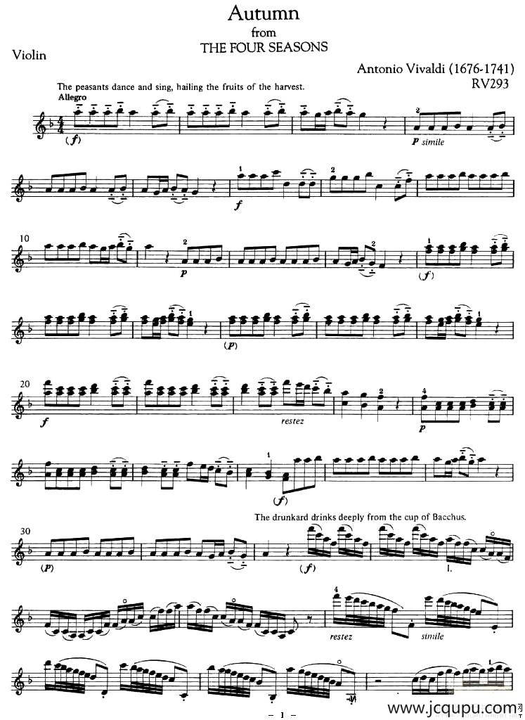 Autumn from The Four Seasons（四季之秋）简谱