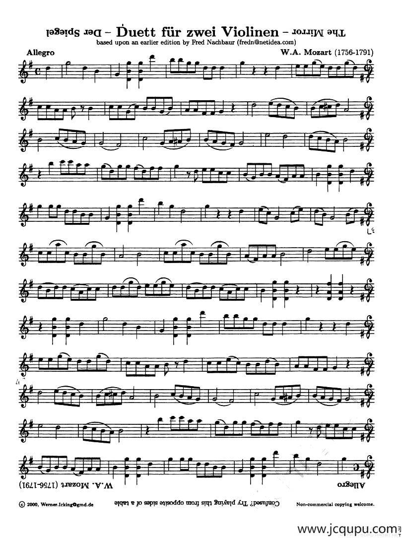 Duett fur zwei Violinen简谱