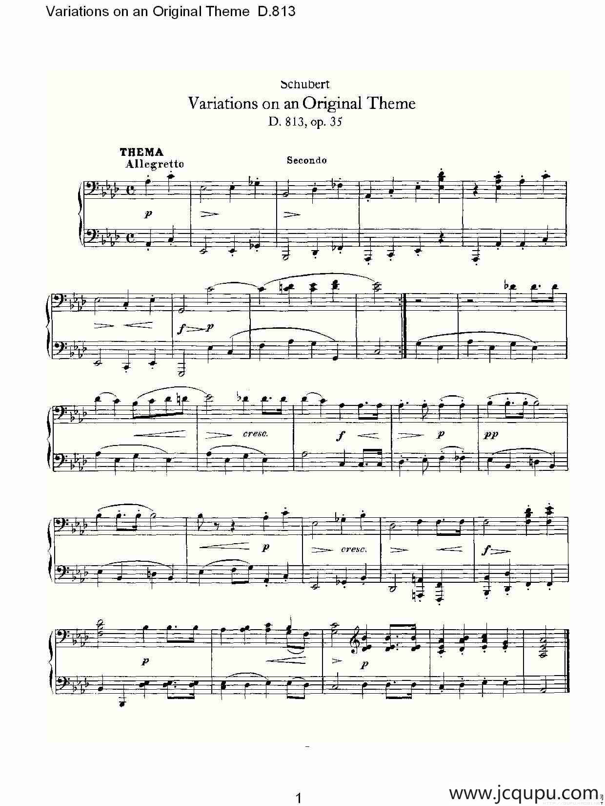 Variations on an Original Theme D.813（原生态主题变鸣曲 D.）简谱