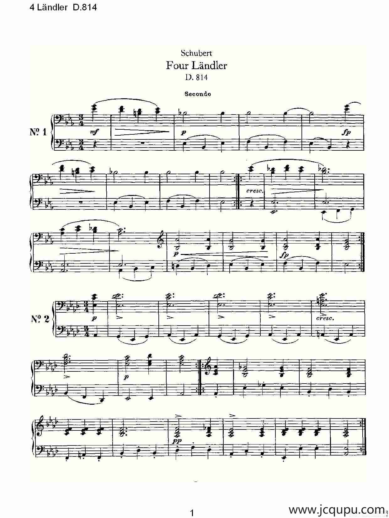 4 Ländler D.814（4 兰德勒舞曲 D.814）简谱