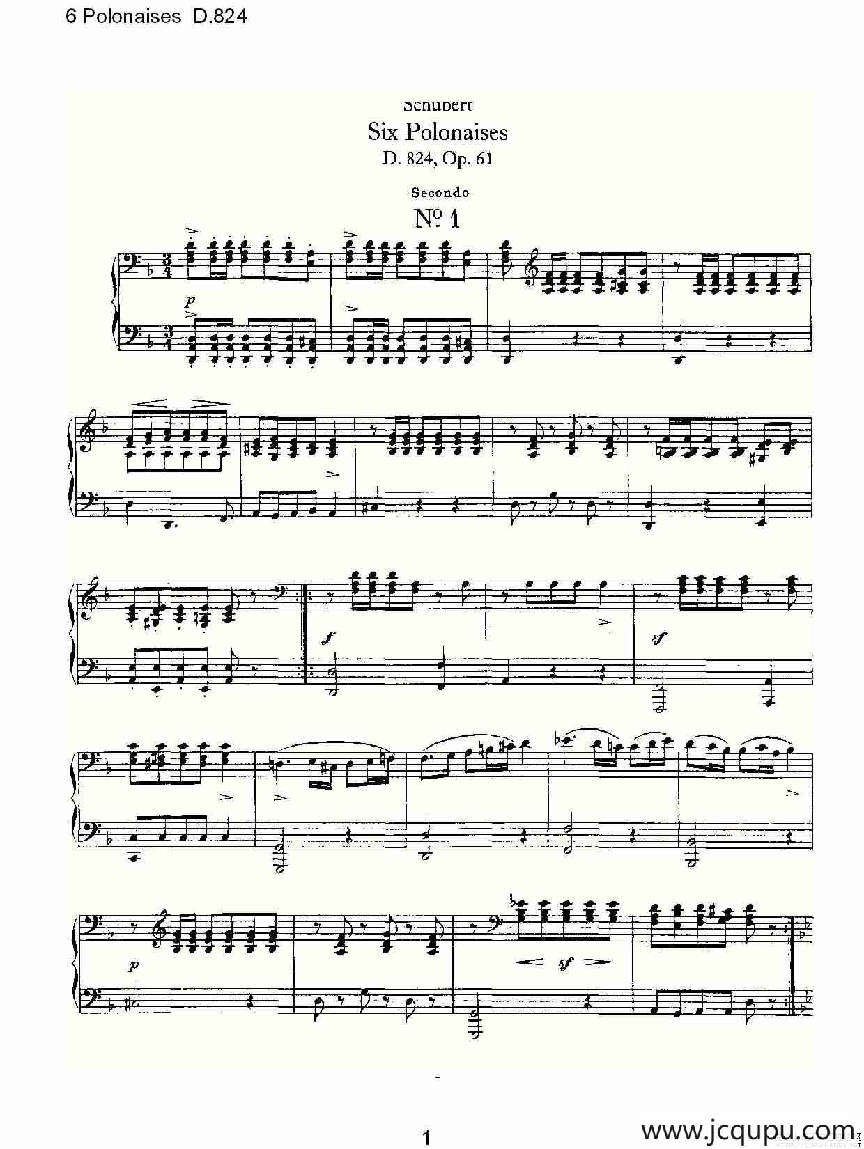 6 Polonaises D.824（6波罗乃兹舞曲 D.824）简谱