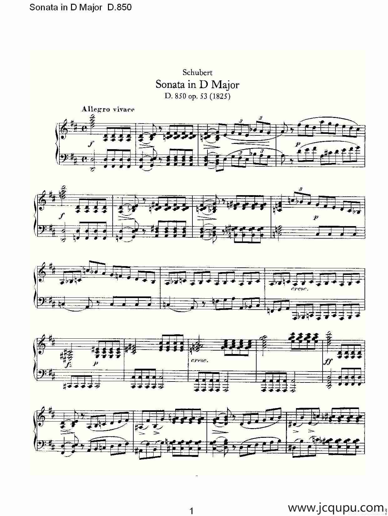 Sonata in D Major D.850（D大调奏鸣曲 D.850）简谱