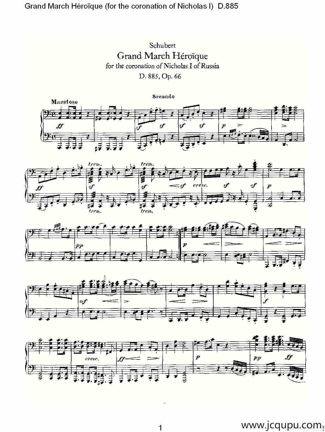 豪华进行曲（为尼古拉斯一世加冕礼而作)D.88）简谱
