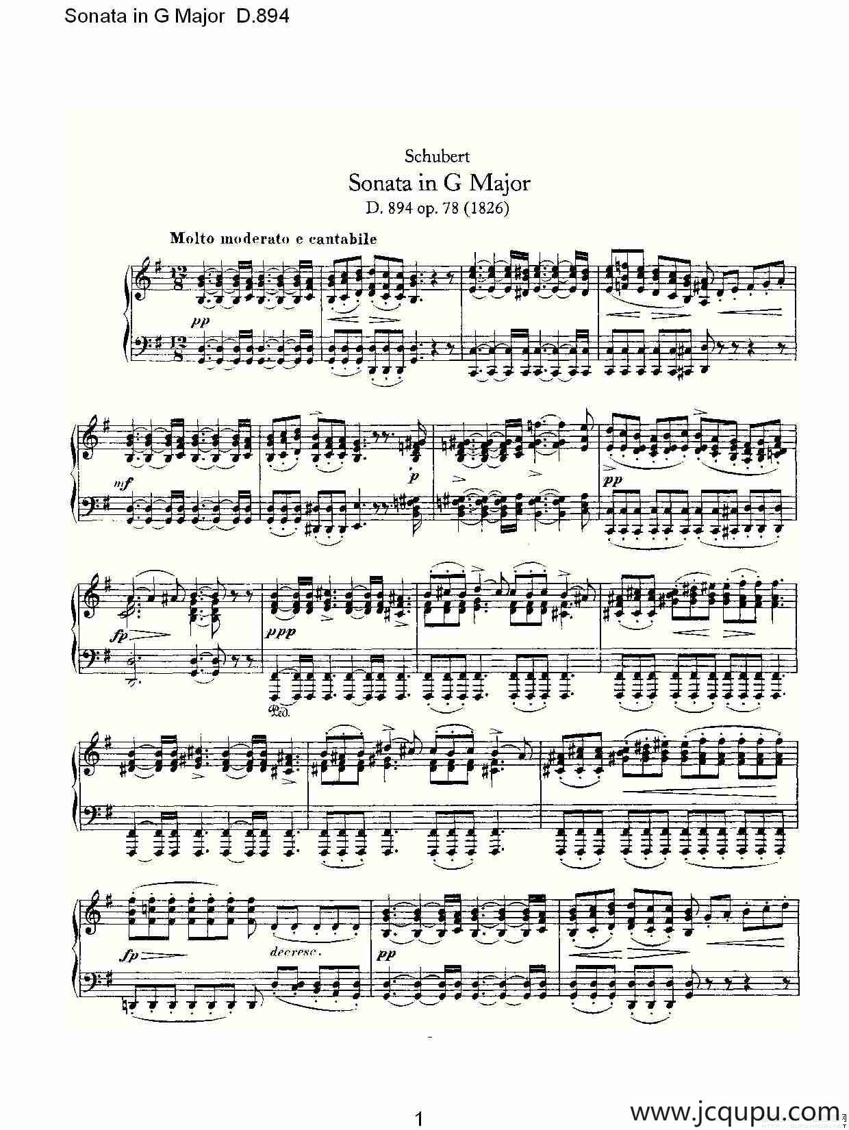 Sonata in G Major D.894（G大调奏鸣曲 D.894）简谱