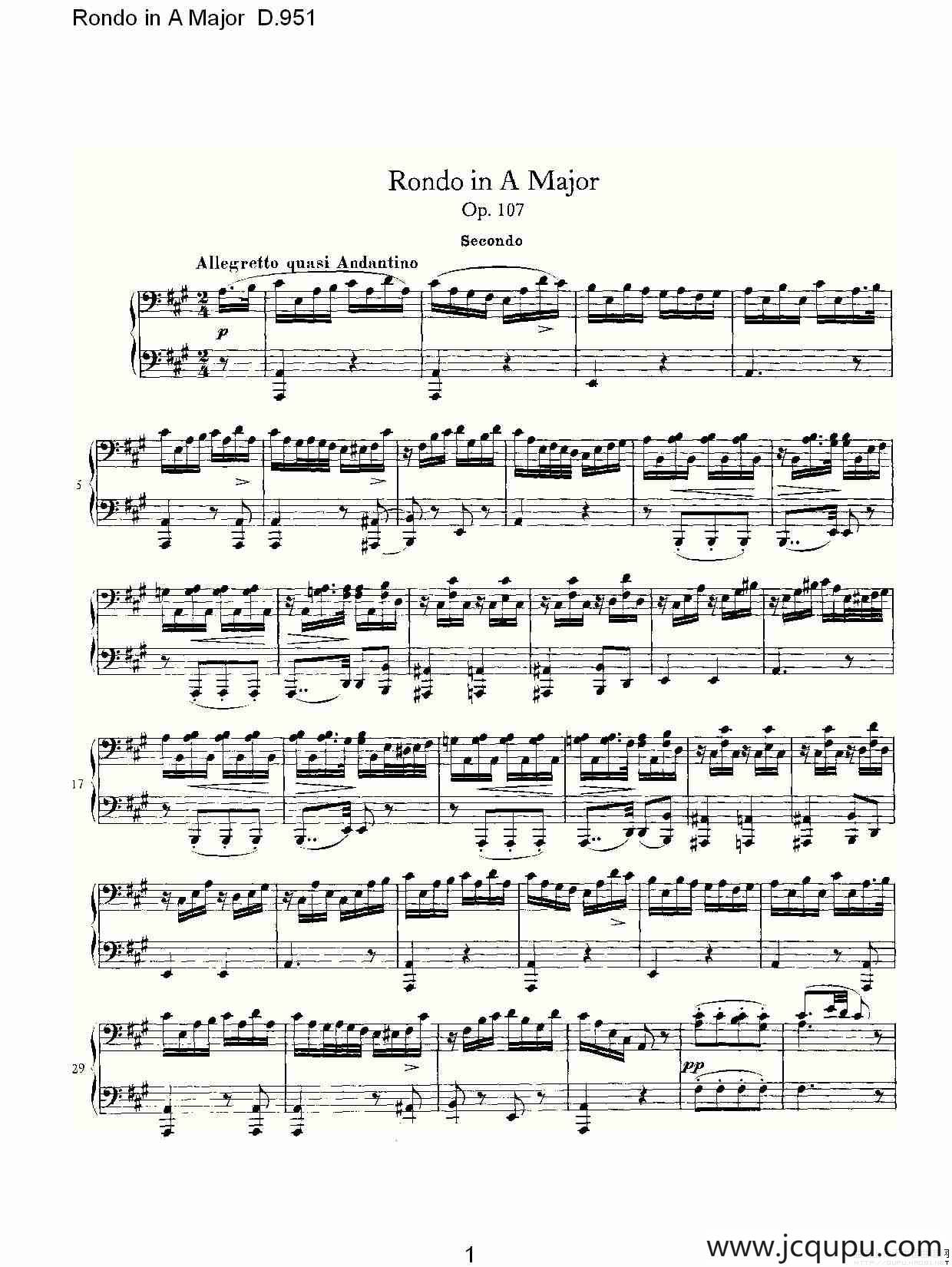Rondo in A Major D.951（Ａ大调回旋曲D.951）简谱