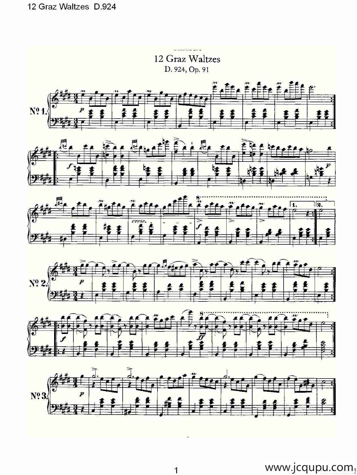 12 Graz Waltzes D.924（12格拉茨快步舞 D.924）简谱