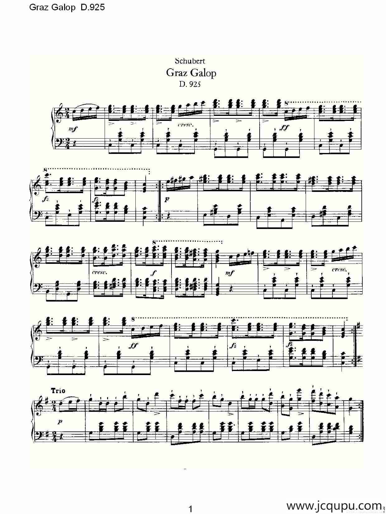 Graz Galop D.925（格拉茨快步舞 D.925）简谱