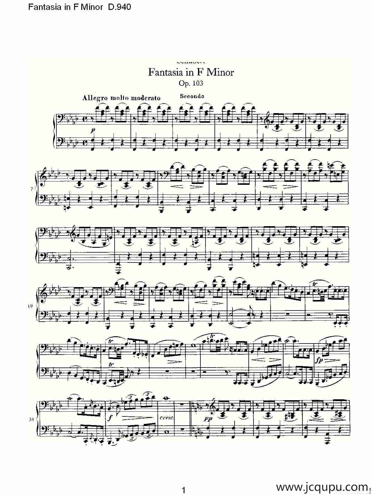 Fantasia in F Minor D.940（F小调幻想曲D.940）简谱
