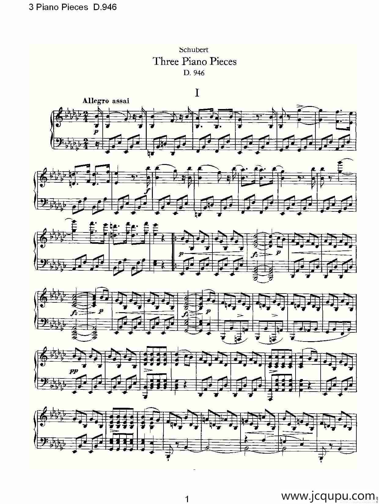 3 Piano Pieces D.946（钢琴三联奏D.946）简谱