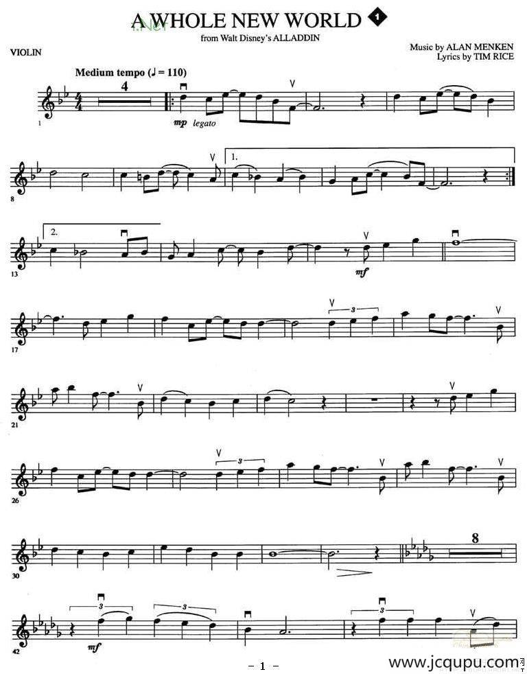 A WHOLE NEW WORLD简谱