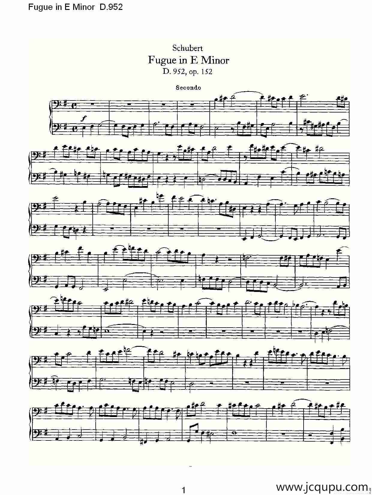 Fugue in E Minor D.952（E小调赋格曲 D.952）简谱