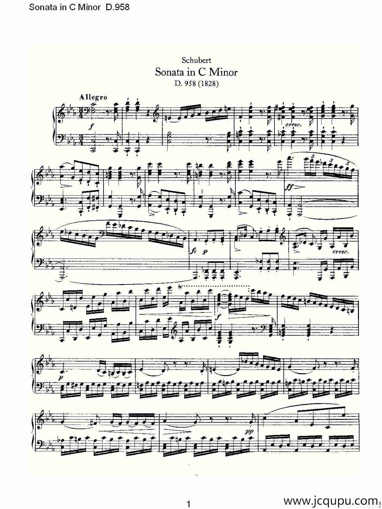 Sonata in C Minor D.958（C小调奏鸣曲 D.958）简谱