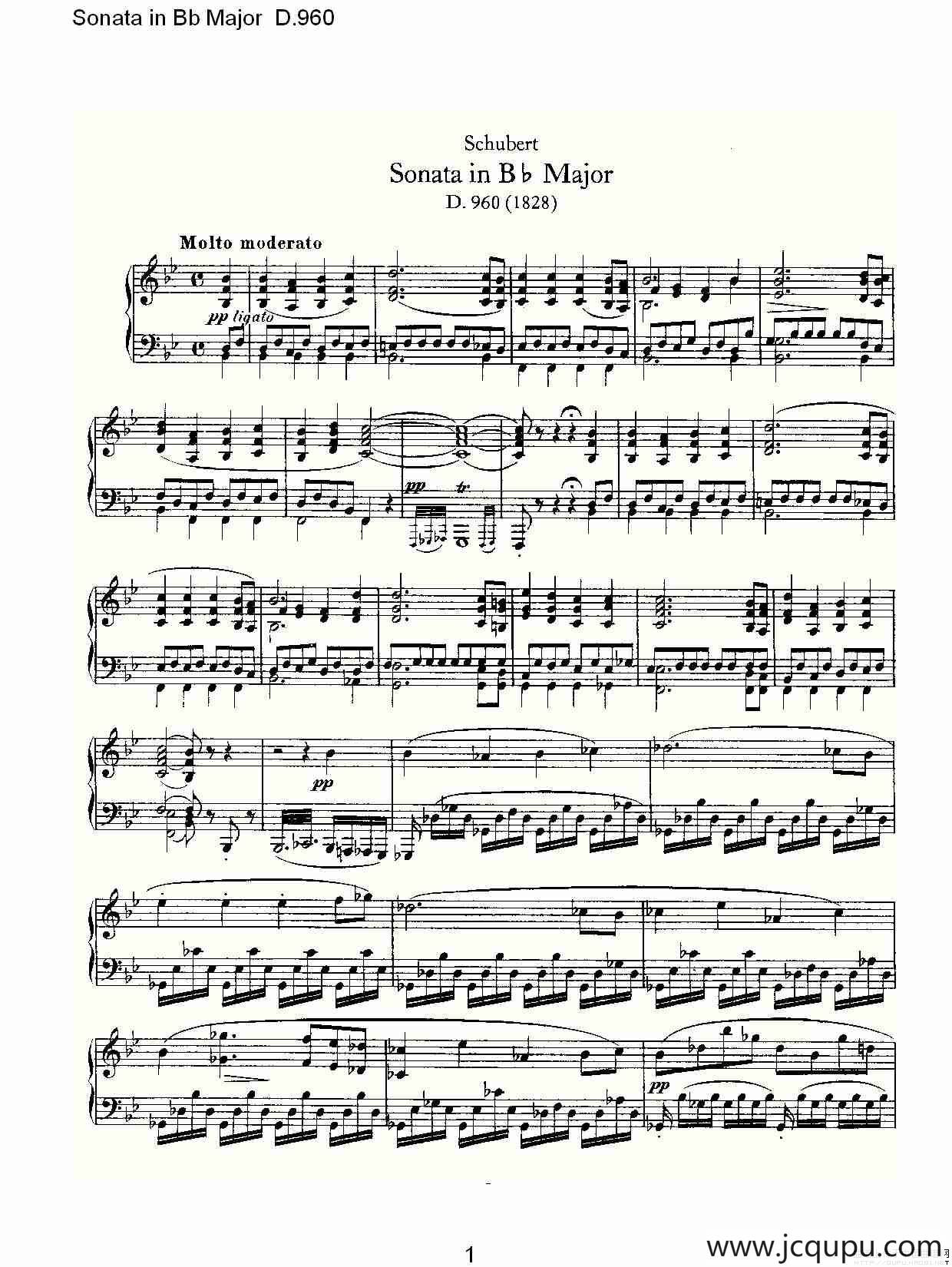 Sonata in Bb Major D.960（Bb大调奏鸣曲 D.960）简谱