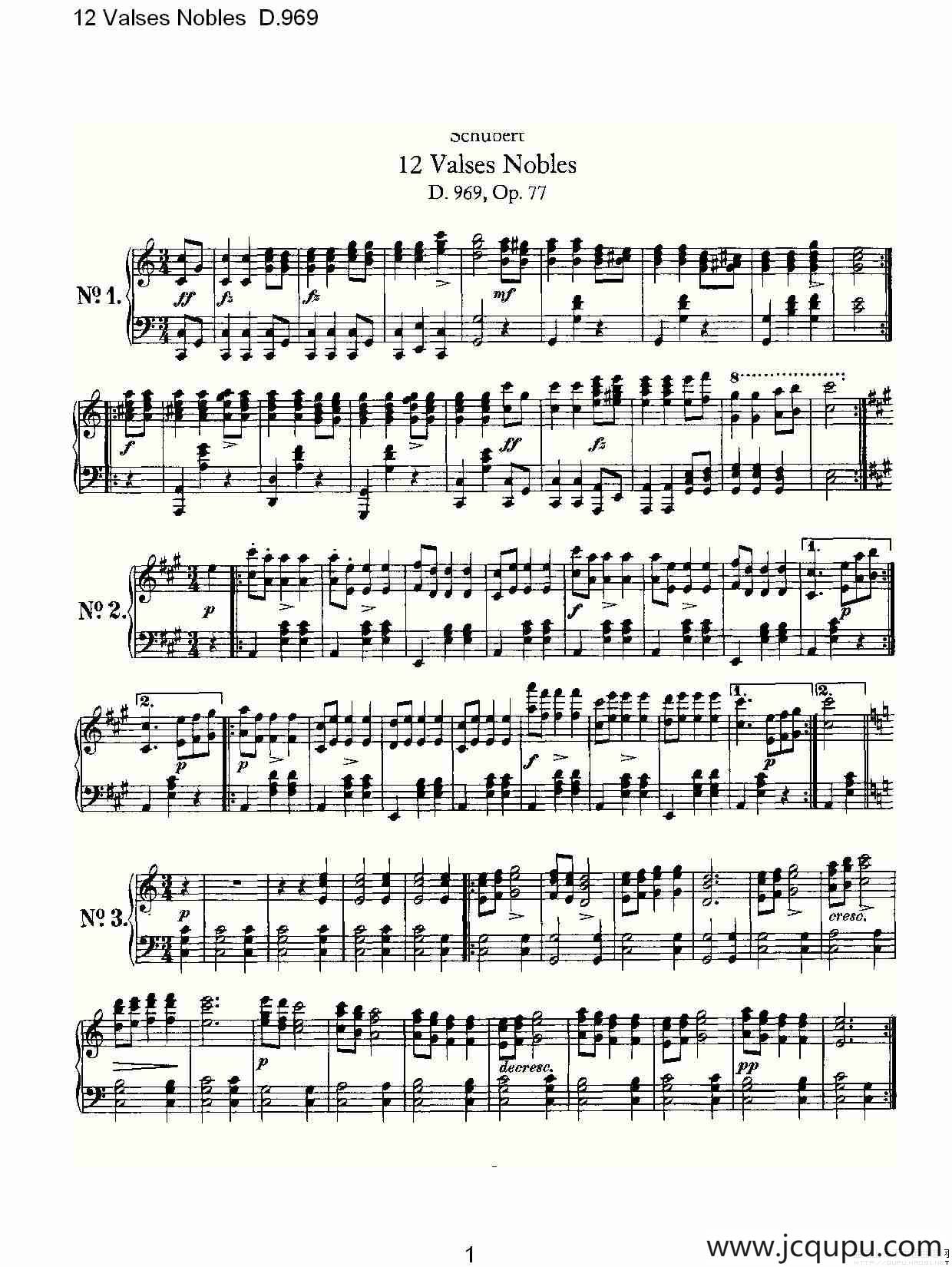 12 Valses Nobles D.969（12 贵族圆舞曲 D.969）简谱