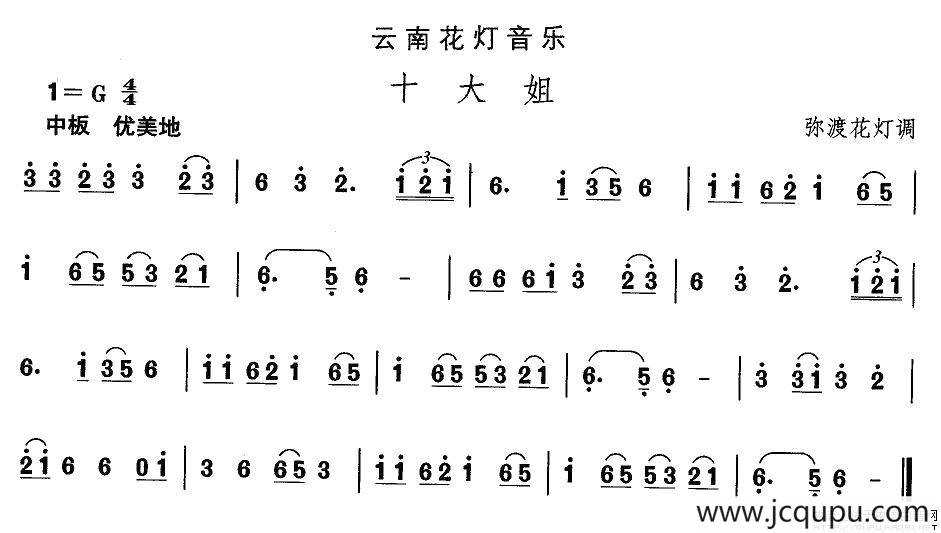中国民族民间舞曲选（六)云南花灯：十大）简谱