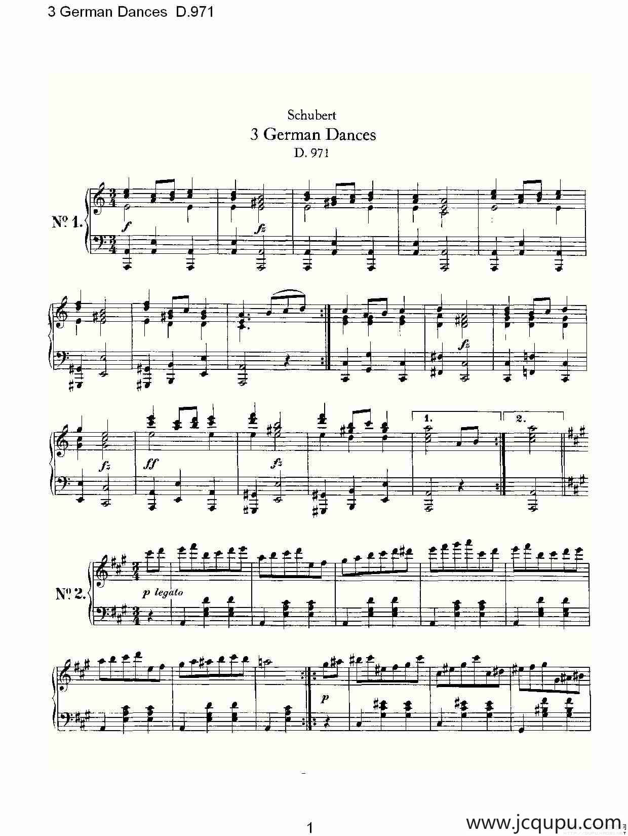 3 German Dances D.971（3德国舞曲 D.971）简谱