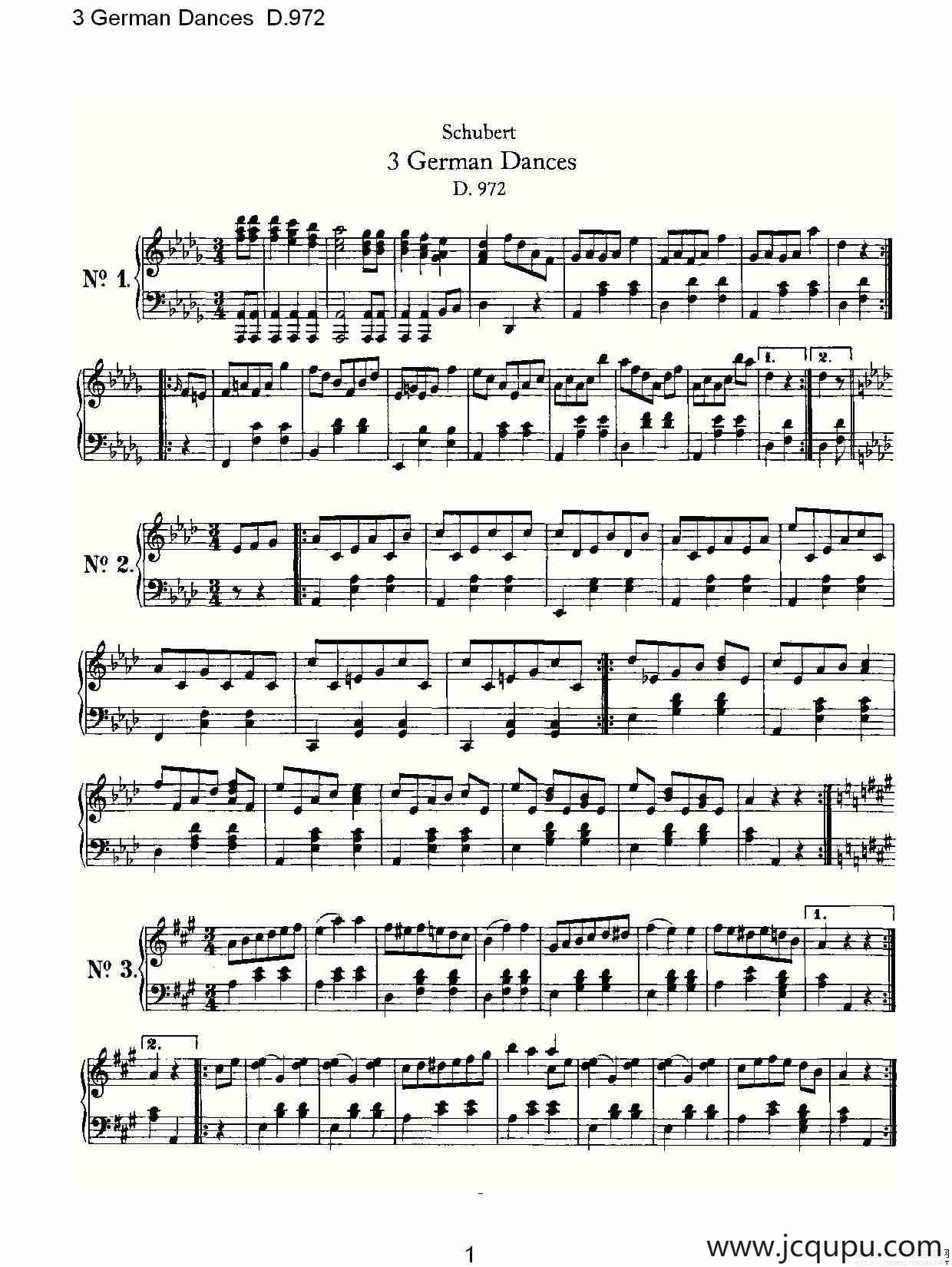 3 German Dances D.972（3德国舞曲 D.972）简谱