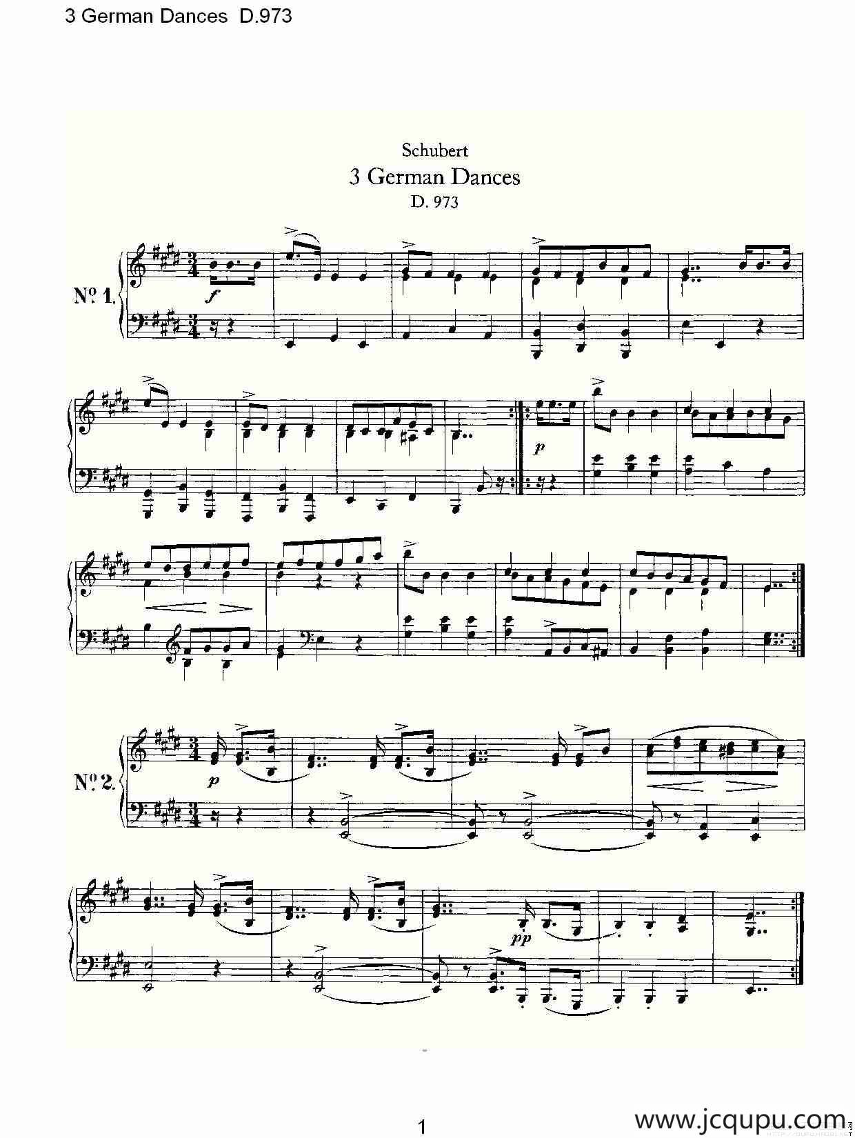 3 German Dances D.973（3德国舞曲 D.973）简谱