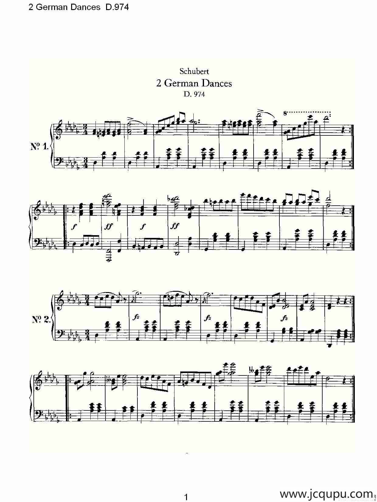 2 German Dances D.974（2德国舞曲 D.974）简谱