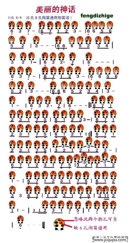 美丽的神话（六孔、八孔通用陶笛谱）简谱