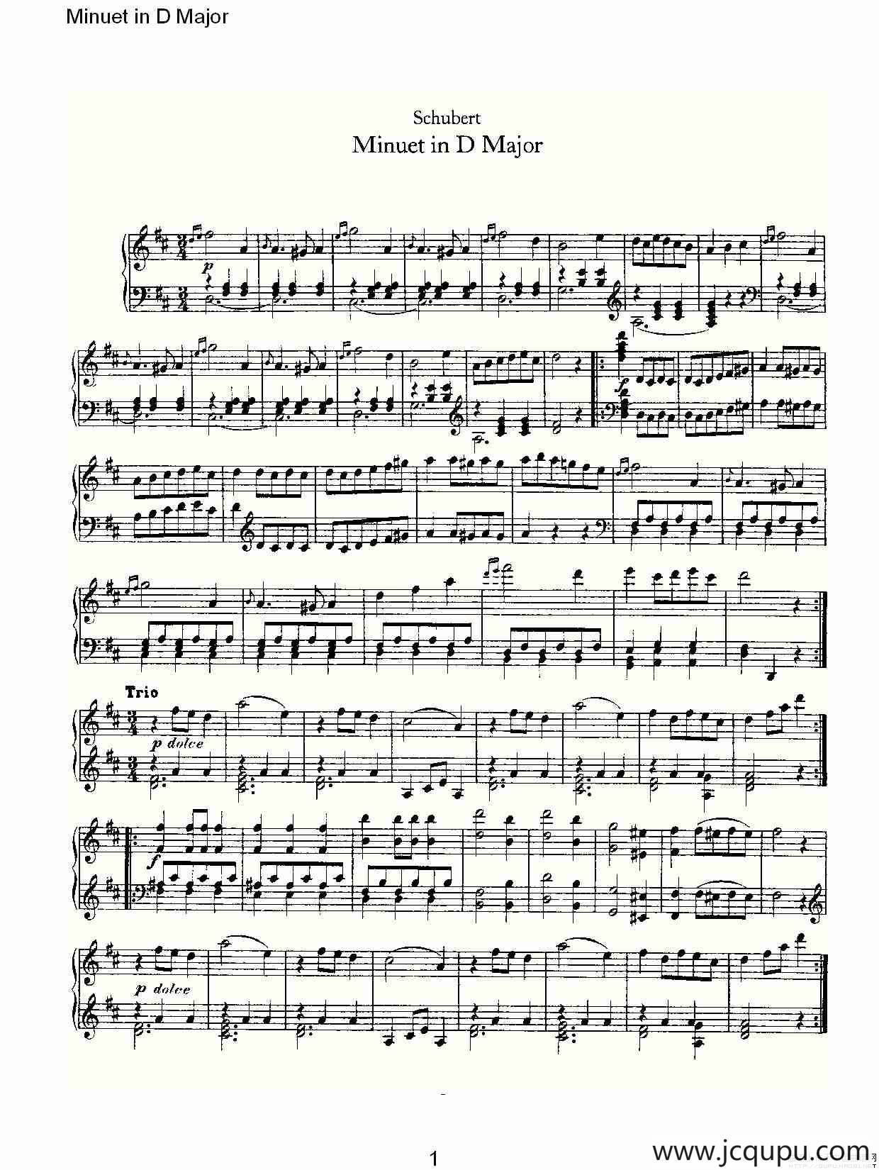 Minuet in D Major（D大调米奴哀小步舞曲）简谱