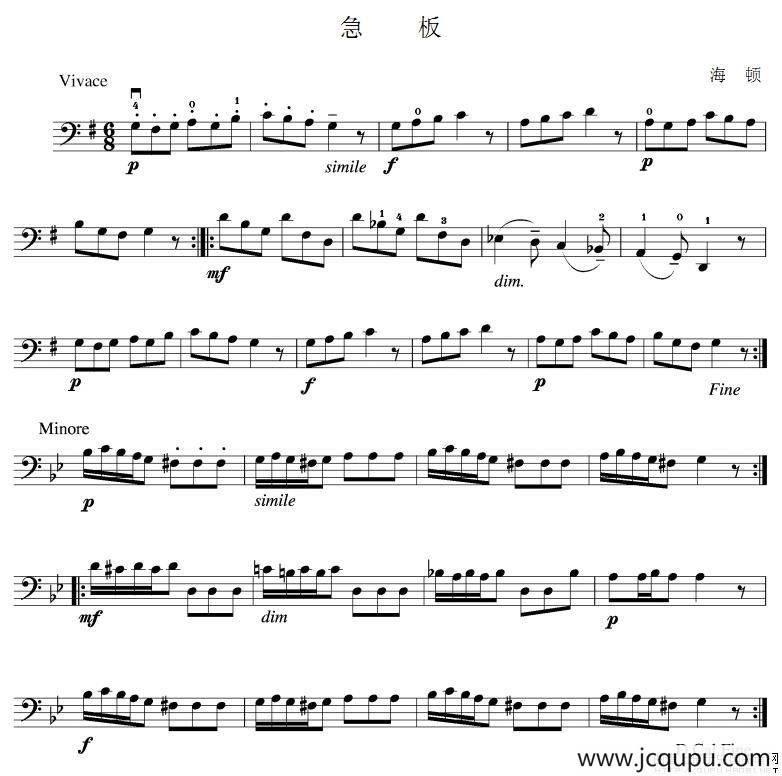 急板（大提琴谱）简谱