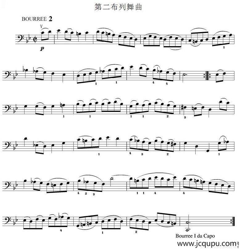 第二布列舞曲（大提琴谱)）简谱