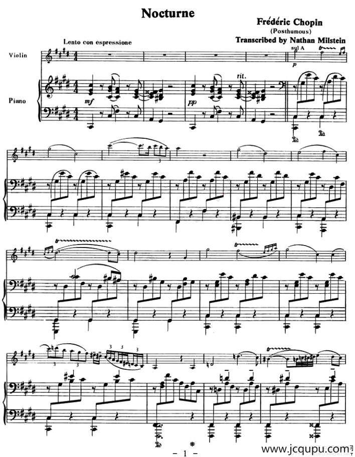 NOCTURNE（钢琴伴奏小提琴谱）简谱