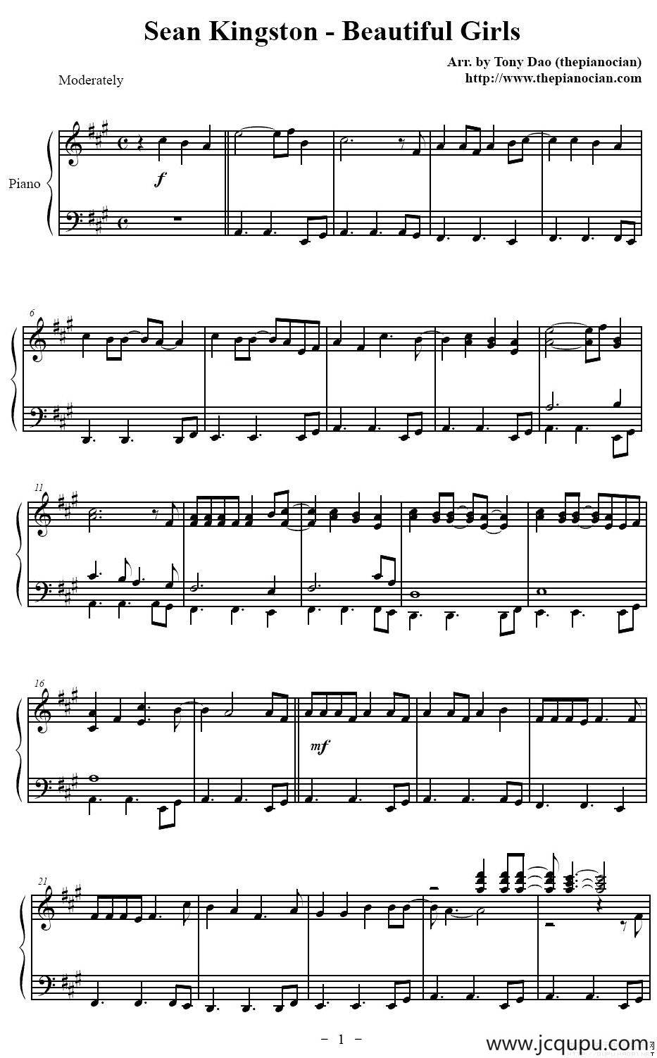 Sean Kingston - Beautiful Girls简谱