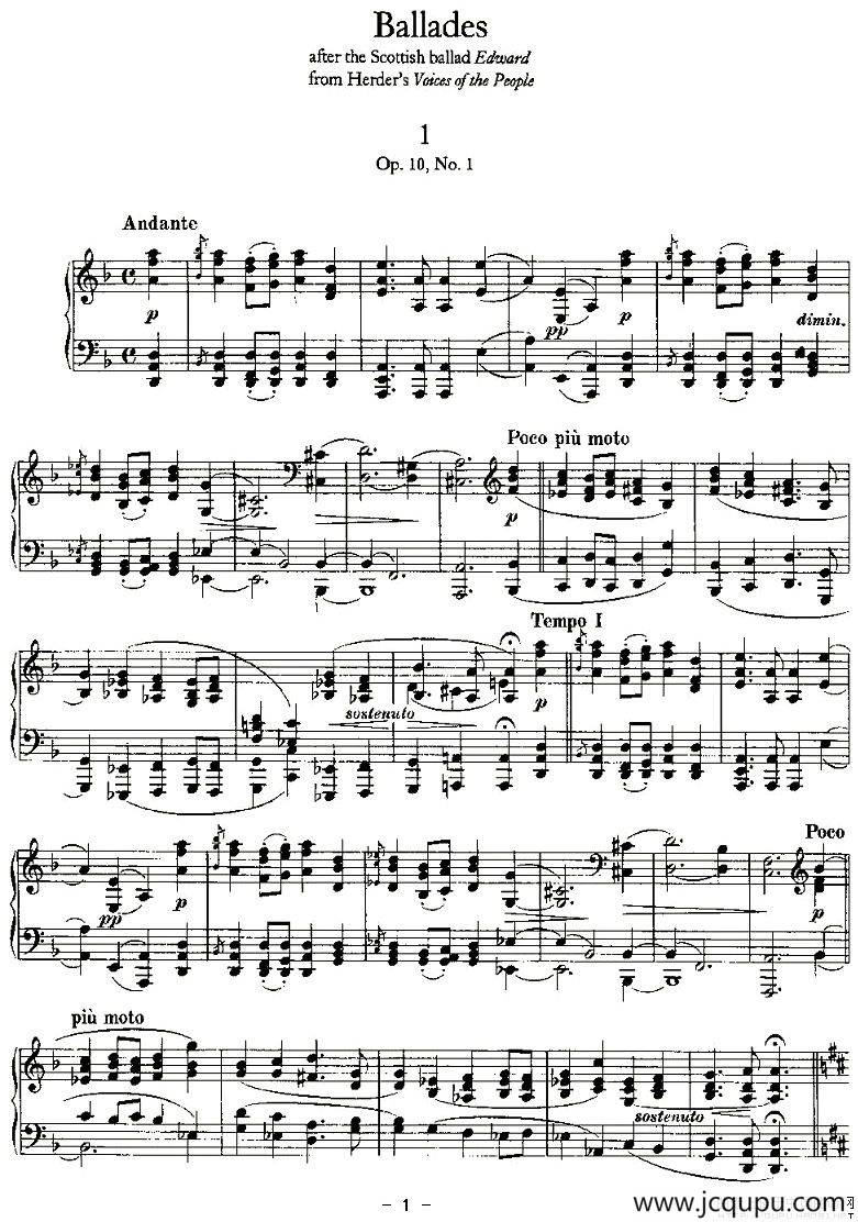 Ballades（勃拉姆斯4首叙事曲）简谱