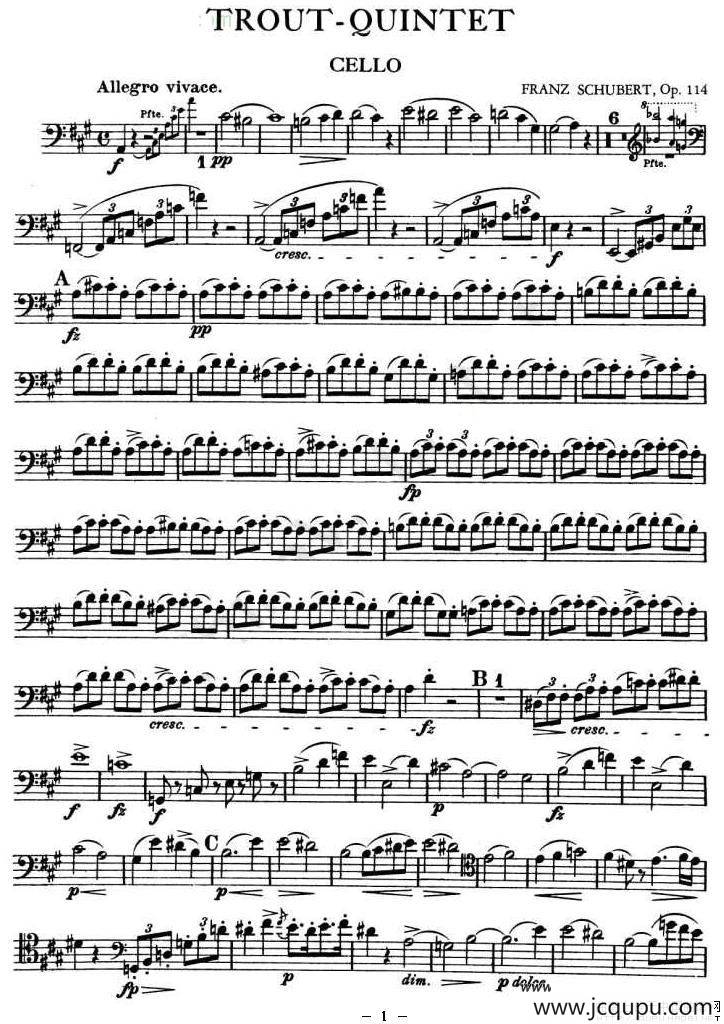 TROUT-QUARTET（大提琴谱）简谱