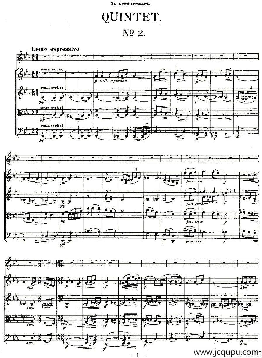 QUINTET.No2.（双簧管+弦乐五重奏第二乐章、总谱）简谱