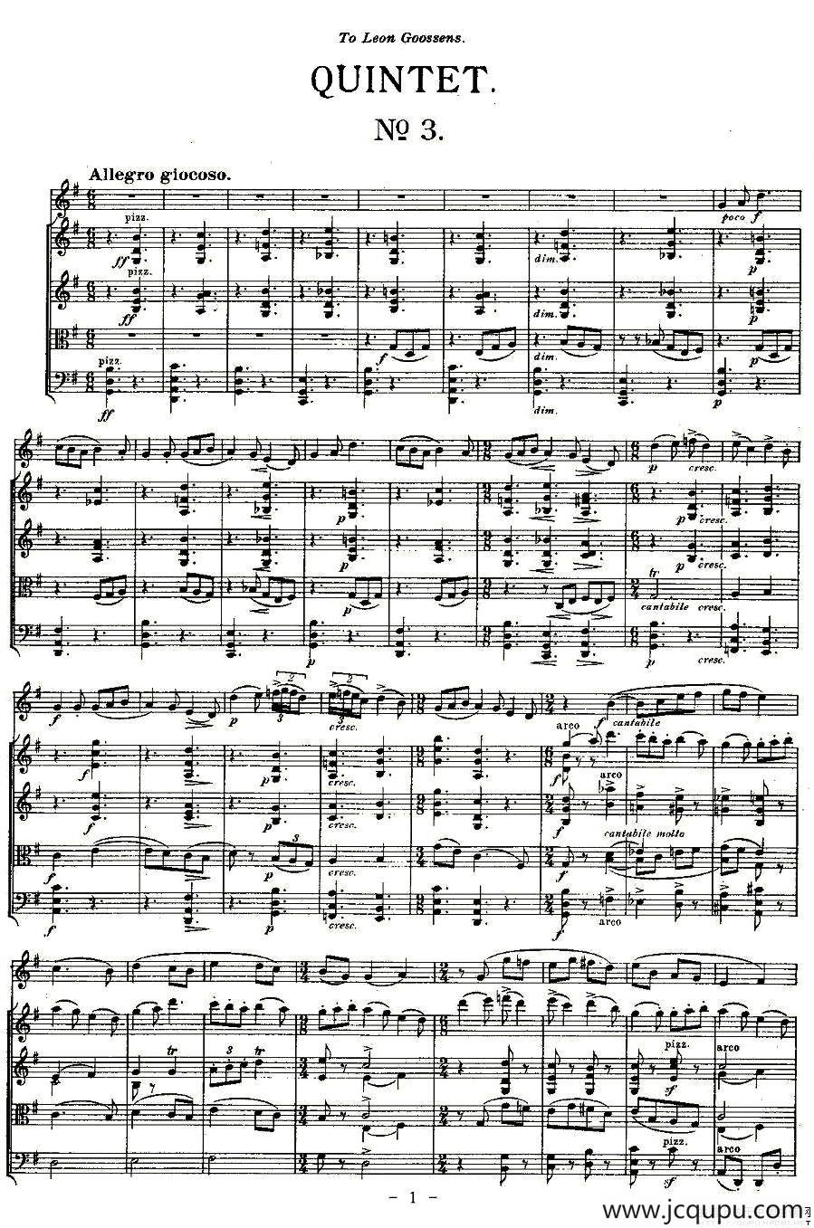 QUINTET.No3.（双簧管+弦乐五重奏第三乐章、总谱）简谱