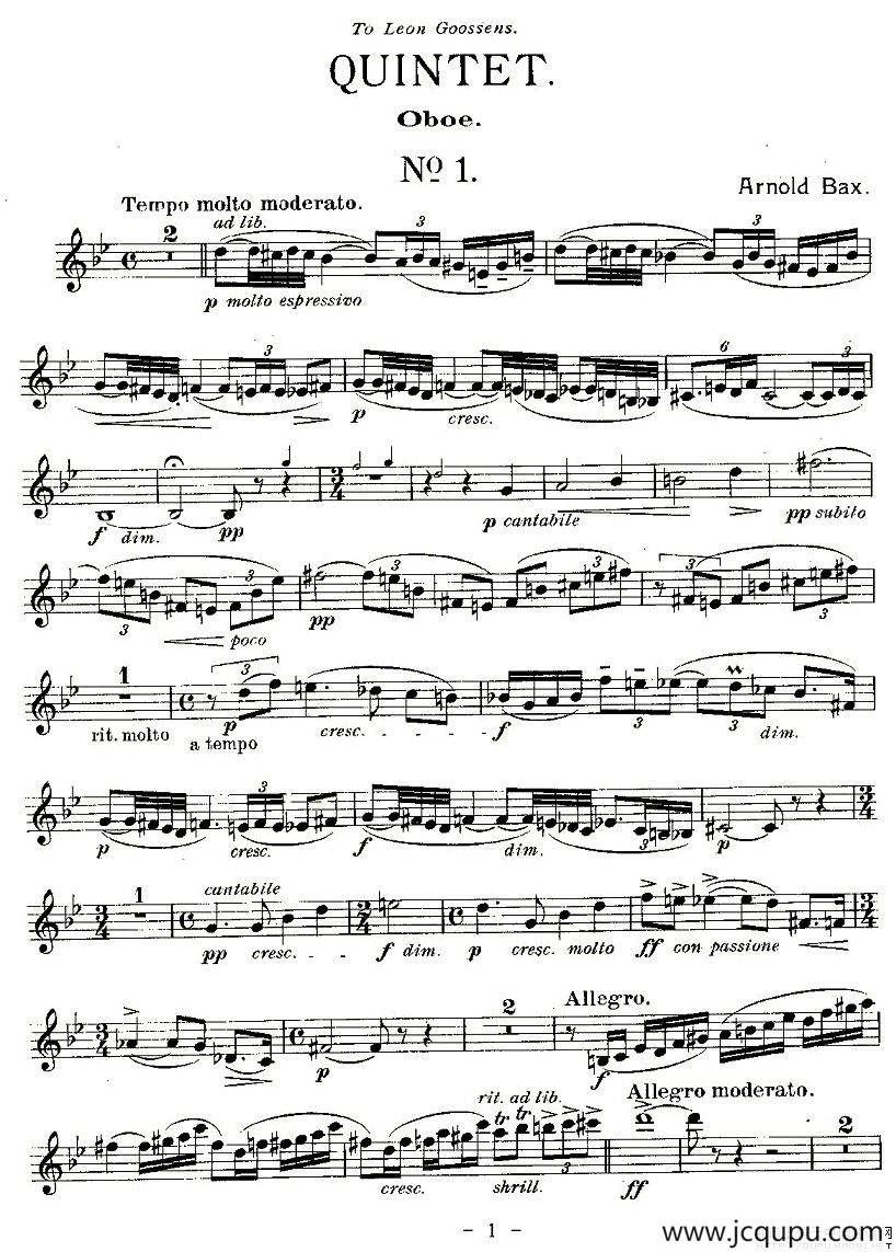 QUINTET.No1.（双簧管+弦乐五重奏、双簧管分谱）简谱