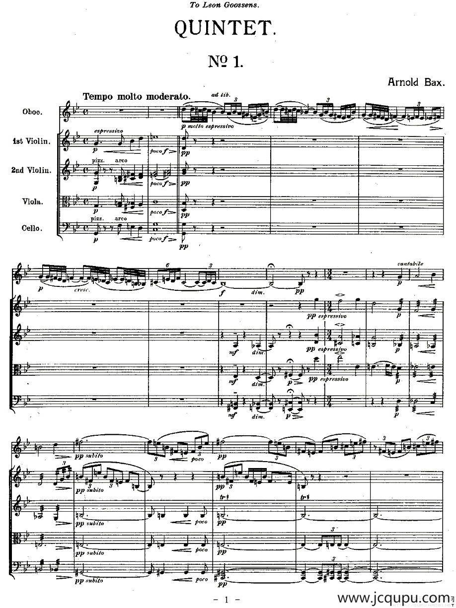 QUINTET.No1.（双簧管+弦乐五重奏第一乐章、总谱）简谱