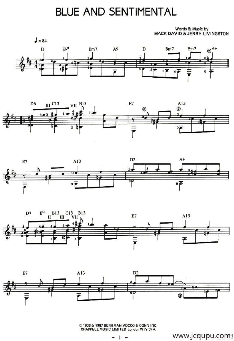 BLUE AND SENTIMENTAL简谱