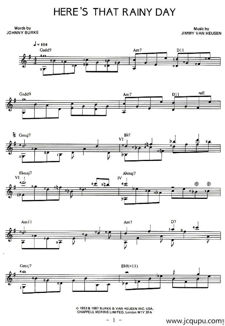 HERE'S THAT RAINT DAY简谱