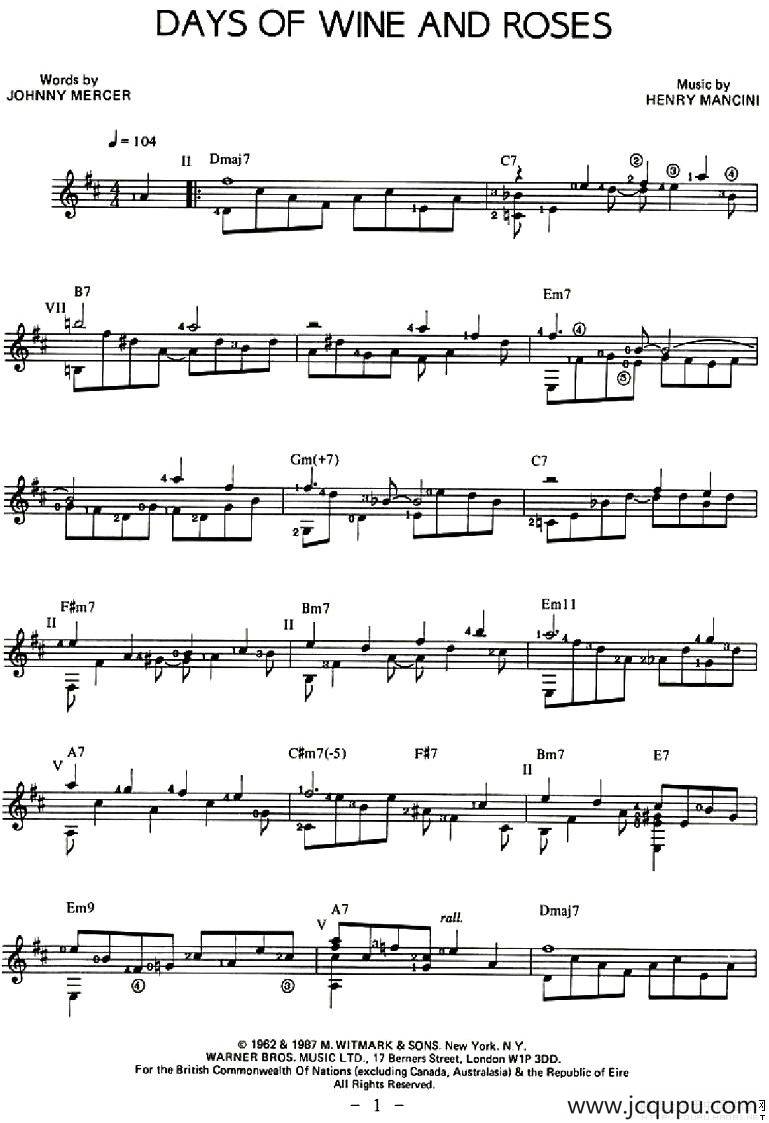 DAYS OF WINE AND ROSES简谱