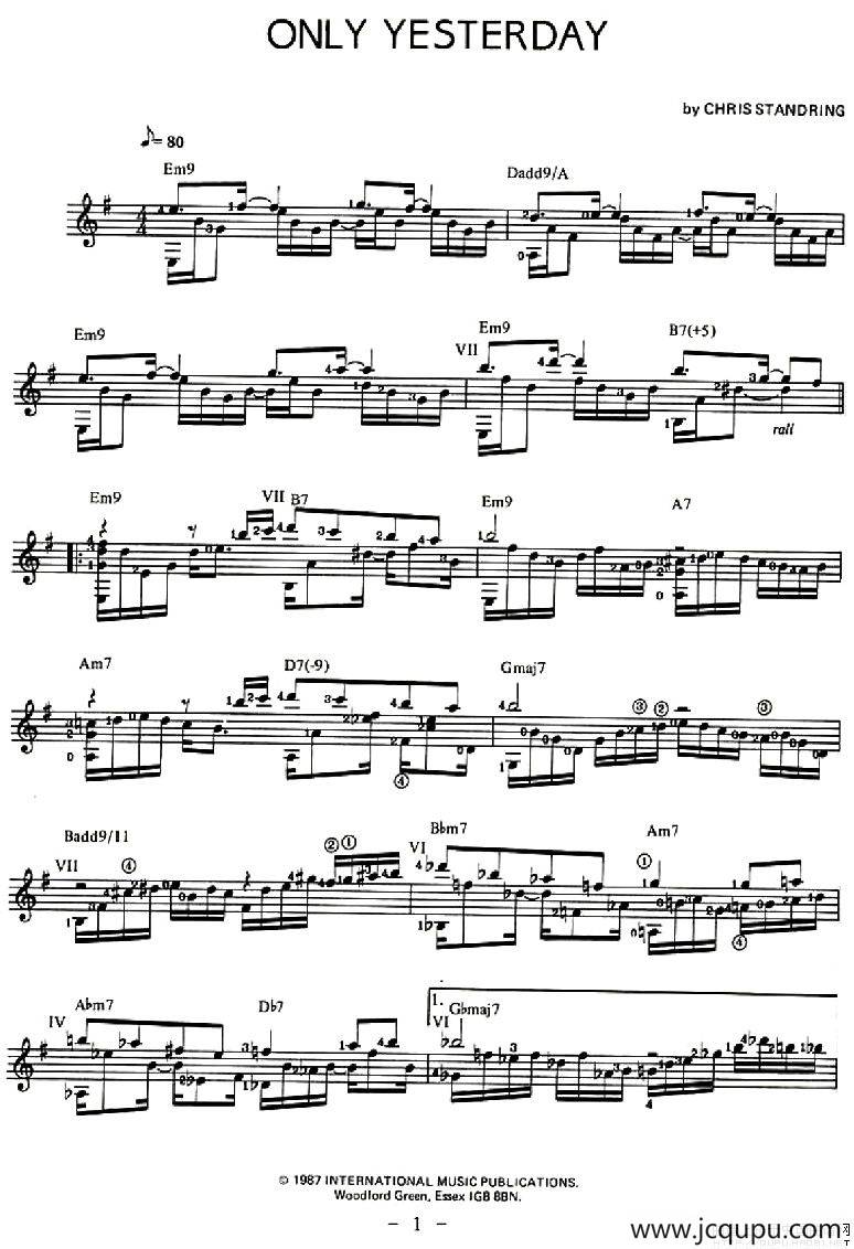 ONLY YESTERDAY简谱