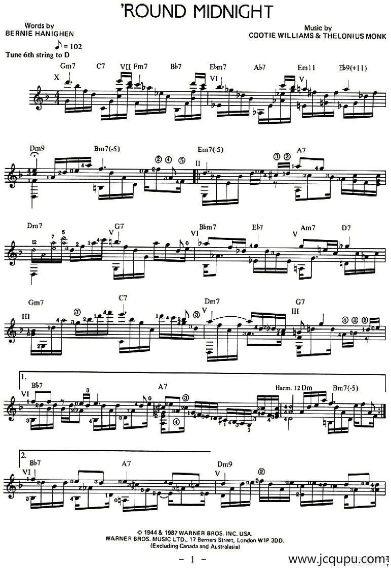 'ROUND MIDNIGHT简谱