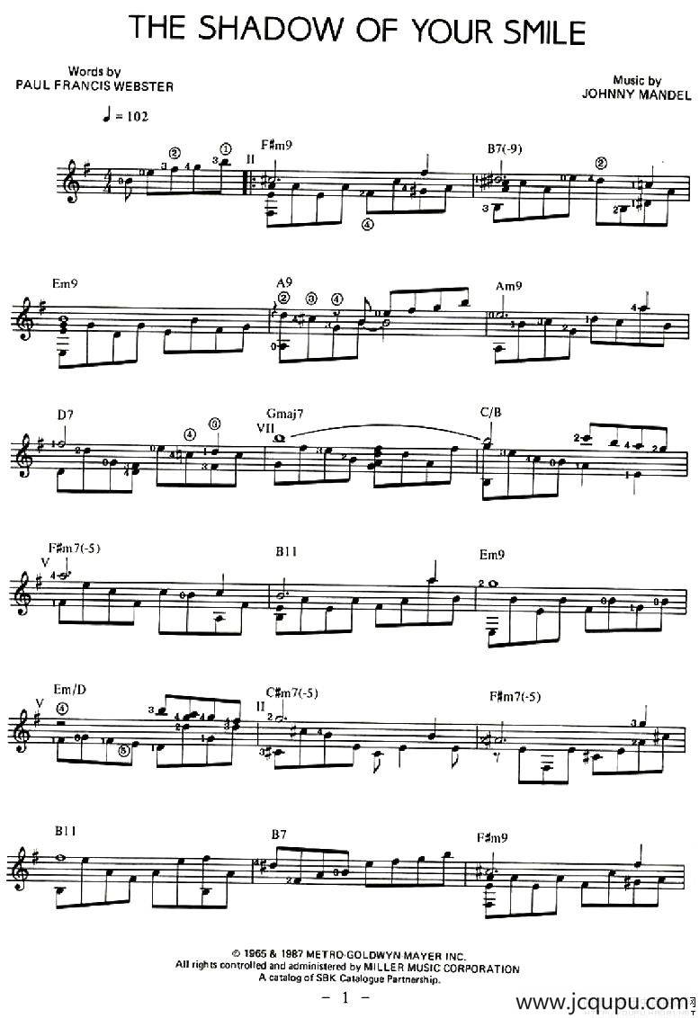 THE SHADOW OF YOUR SMILE简谱